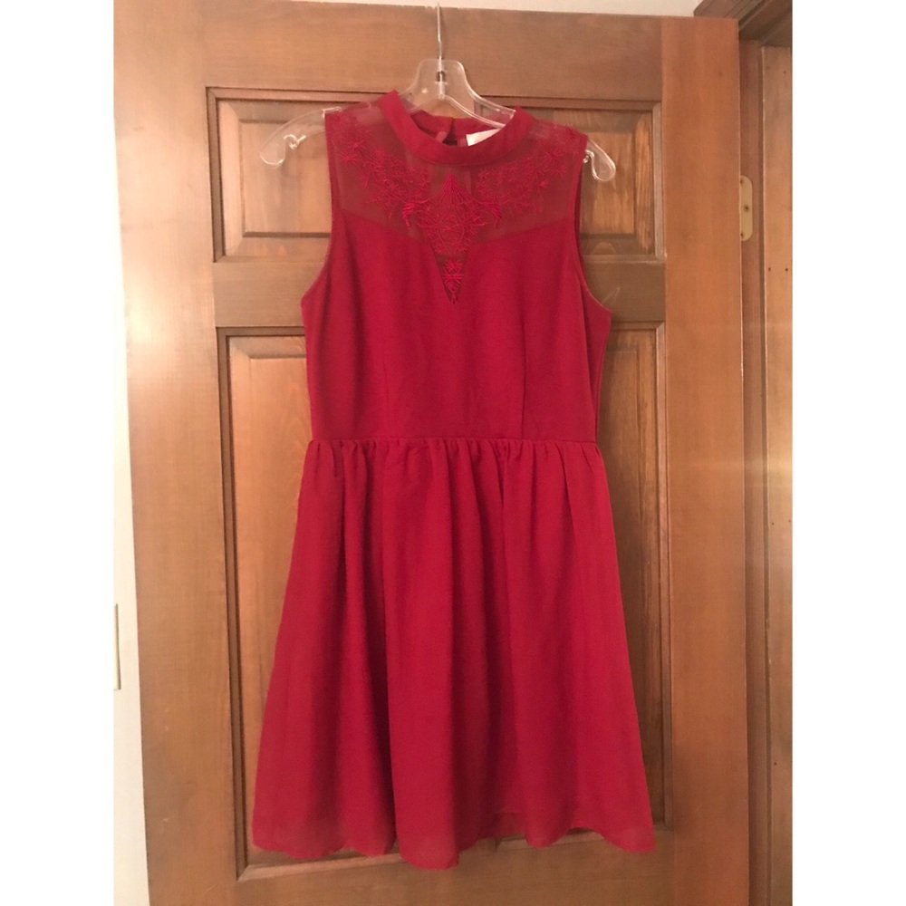 Red Embroidered Short Dress